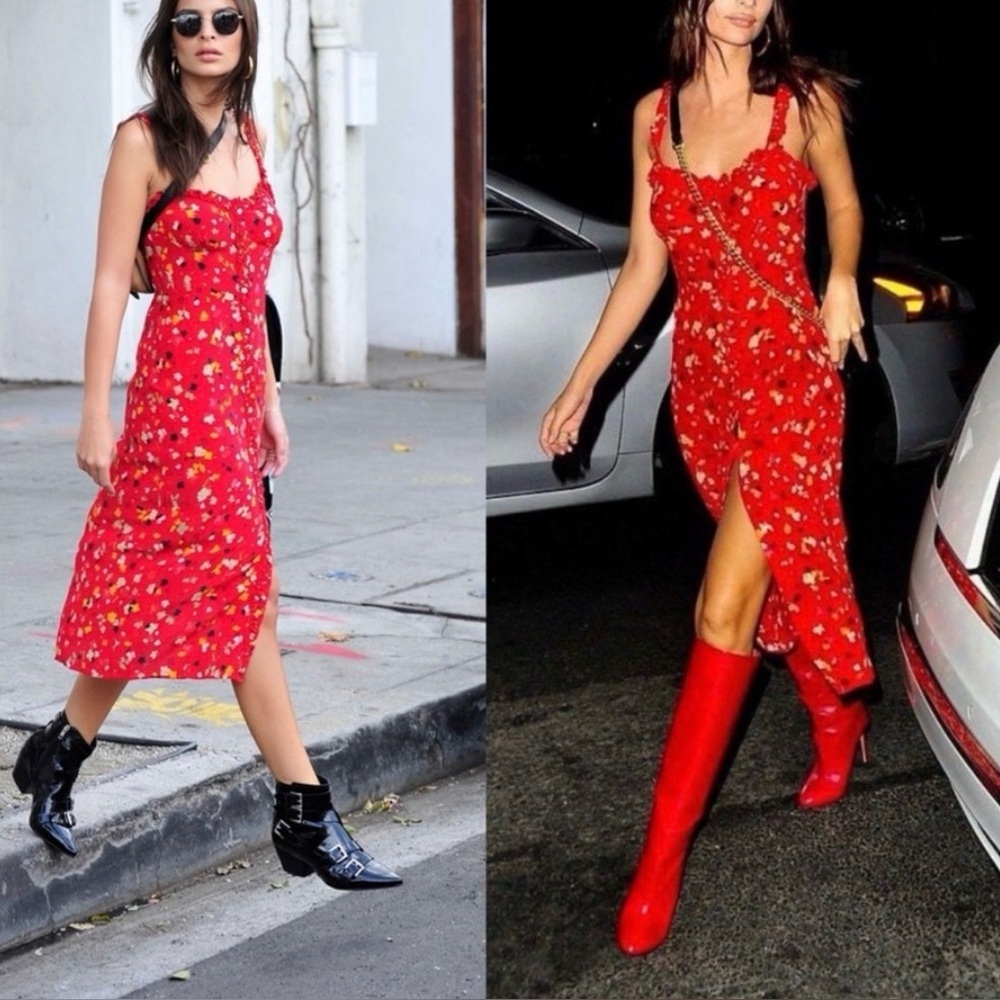 Realisation Par Red Floral Midi Dress